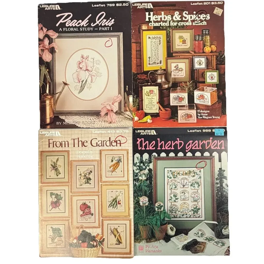 Lot 13 Leisure Arts Cross Stitch Leaflets Magazines Garden Country 100+ Projects